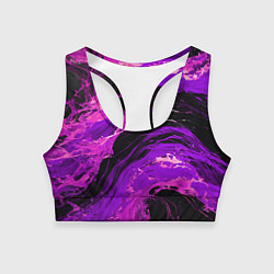 Топик спортивный женский Фиолетовые брызги на чёрном фоне, цвет: 3D-принт