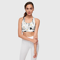 Топик спортивный женский Черные и золотистые пятна краски на белом фоне, цвет: 3D-принт — фото 2