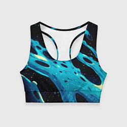 Топик спортивный женский Синие волны краски на черном, цвет: 3D-принт