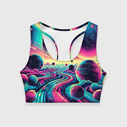 Топик спортивный женский Неоновый разноцветный космос, цвет: 3D-принт