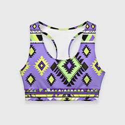 Топик спортивный женский Геометрический сиренево желтый орнамент ацтеков, цвет: 3D-принт