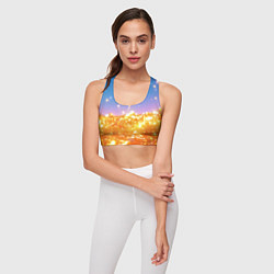 Топик спортивный женский Золотые шарики на голубом фоне, цвет: 3D-принт — фото 2