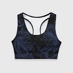 Топик спортивный женский Синий дракон на черном, цвет: 3D-принт