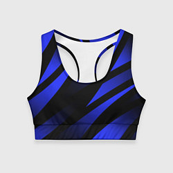 Топик спортивный женский Чёрный с синий абстрактные полосы, цвет: 3D-принт