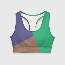 Топик спортивный женский Триада зелёный фиолетовый и коричневый геометричны, цвет: 3D-принт
