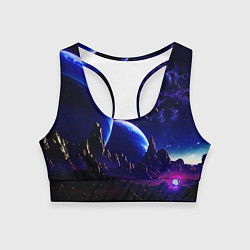 Топик спортивный женский Фантастический космос тёмно-синий, цвет: 3D-принт