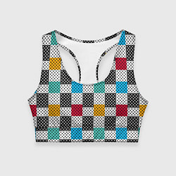Топик спортивный женский Узор в горошек пэчворк разноцветный, цвет: 3D-принт