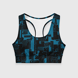 Топик спортивный женский Чёрно-синий абстракция геомтеричный, цвет: 3D-принт