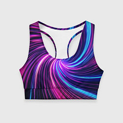 Топик спортивный женский Неоновый вихрь из светящихся линий, цвет: 3D-принт