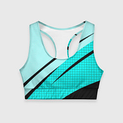 Женский спортивный топ Абстрактный чёрно-голубой с полосами