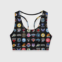 Топик спортивный женский Команды НБА на черном фоне, цвет: 3D-принт