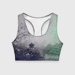 Топик спортивный женский Рыбацкий домик на берегу озера, цвет: 3D-принт