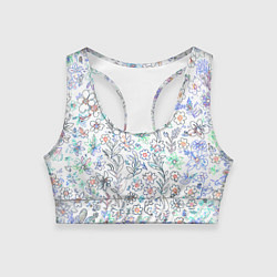 Женский спортивный топ Белый в рисованный цветочек