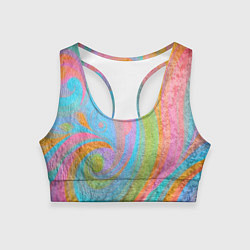 Топик спортивный женский Абстракция - multicolored curves, цвет: 3D-принт