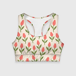 Топик спортивный женский Тюльпаны паттерн, цвет: 3D-принт