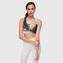 Топик спортивный женский Мрамор белый и черный с золотом, цвет: 3D-принт — фото 2