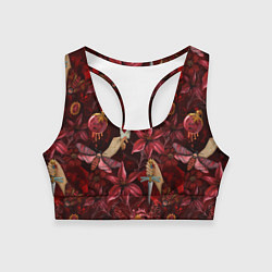 Топик спортивный женский Бордовая готика с сердцем, лилиями и мотыльками, цвет: 3D-принт
