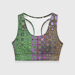 Топик спортивный женский Абстрактная зелено-фиолетовая текстура, цвет: 3D-принт