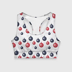 Топик спортивный женский Синие и красные новогодние шары со снежинками, цвет: 3D-принт