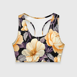 Топик спортивный женский Крупные жёлтые цветы, цвет: 3D-принт
