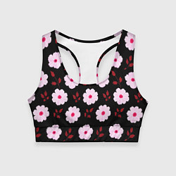 Женский спортивный топ Чёрный в светлый розовый цветочек паттерн