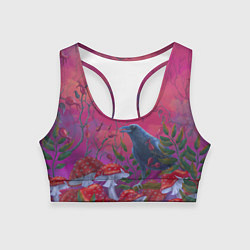 Женский спортивный топ Готический ворон в мухоморах