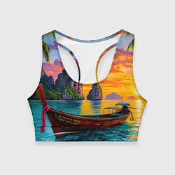 Топик спортивный женский Тропический закат у скал, цвет: 3D-принт