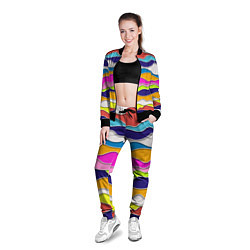 Олимпийка женская Разноцветные волны Летний паттерн, цвет: 3D-черный — фото 2
