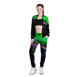 Олимпийка женская Неоновые абстрактные волнообразные огни - Зелёный, цвет: 3D-черный — фото 2