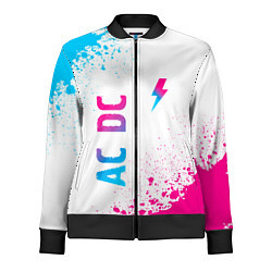 Олимпийка женская AC DC neon gradient style: символ и надпись вертик, цвет: 3D-черный