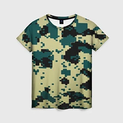 Женская футболка Камуфляж пиксельный: зеленый/черный