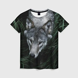 Женская футболка Волк в траве