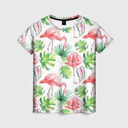 Женская футболка Фламинго в тропиках