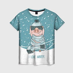 Футболка женская Pig: I love winter, цвет: 3D-принт
