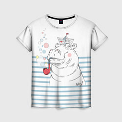 Женская футболка Белый бегемот моряк