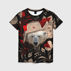 Женская футболка Медведь в ушанке