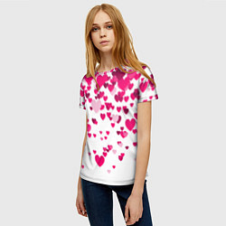 Футболка женская Сердца розовые падают, цвет: 3D-принт — фото 2