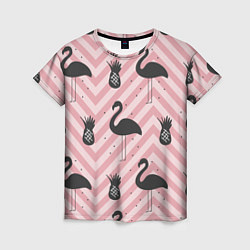 Женская футболка Черный фламинго арт