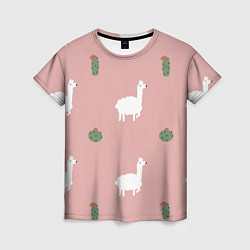 Женская футболка Лама и кактусы