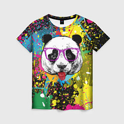 Женская футболка Панда хипстер в брызгах краски