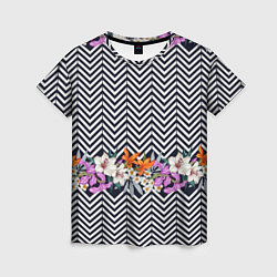 Женская футболка Тропически цветы с орнаментом