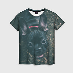 Женская футболка Бульдог морда собакена черного