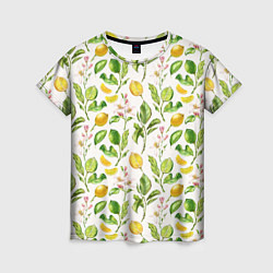Женская футболка Летний узор лимон ветки листья