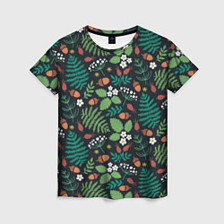 Женская футболка Лесные листочки цветочки