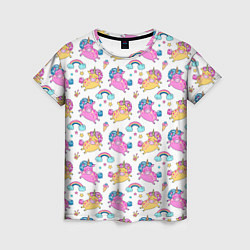 Женская футболка Цветные Единорожки Паттерн