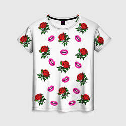 Футболка женская Губы и розы, цвет: 3D-принт