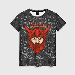 Женская футболка Valheim красный викинг