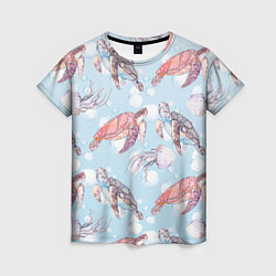 Женская футболка Подводный мир черепахи медузы