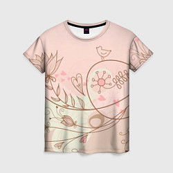 Женская футболка Летний узор цветы птичка