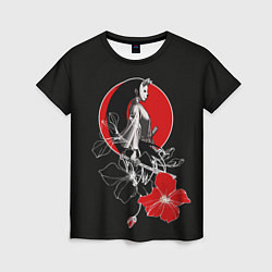 Женская футболка Девушка-кошка-самурай
